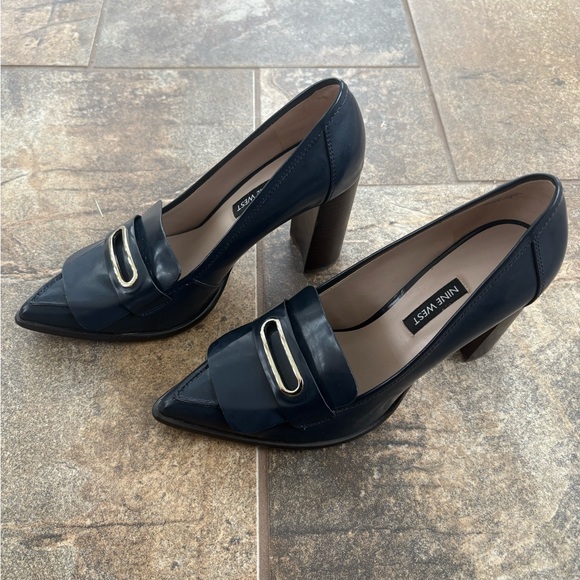 Nine West Navy Blue Heeled Loafers - Picture 3 of 7